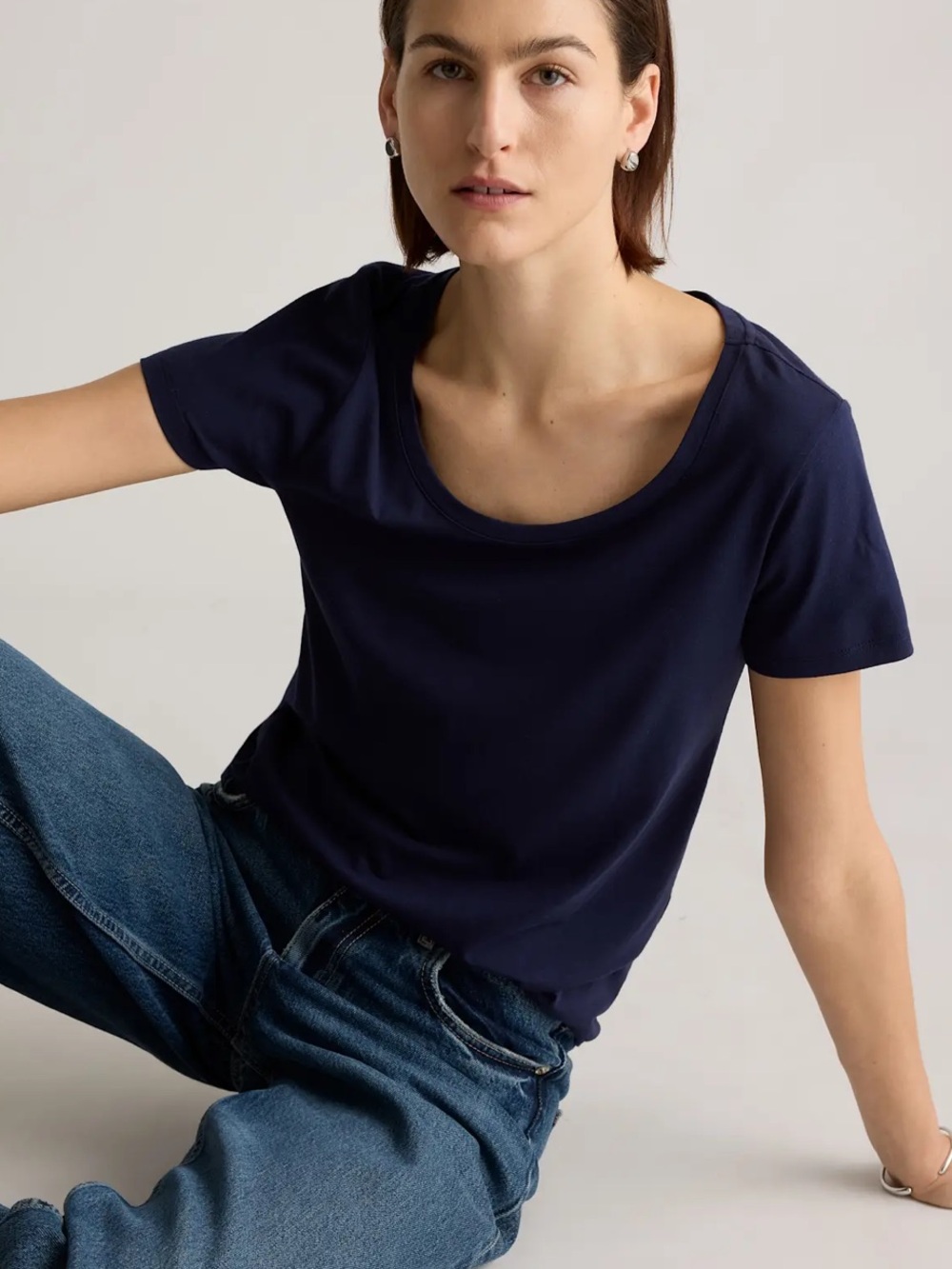NWT Quince cotton modal scoop neck tee navy large